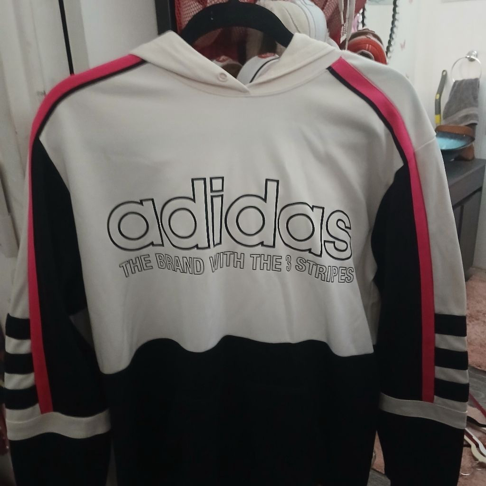 Women's Adidas Hoodie M White Black Pink